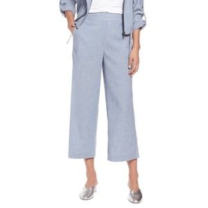 Halogen Wide Leg Cropped Pants Chambray High Waist Size 4 Linen Blend